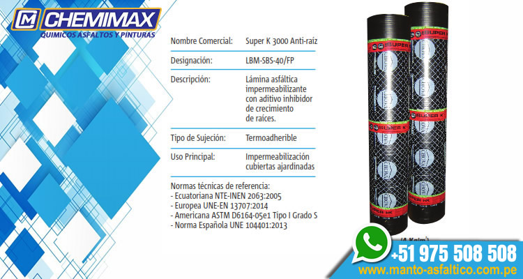 manto asfaltico antiraiz 3000