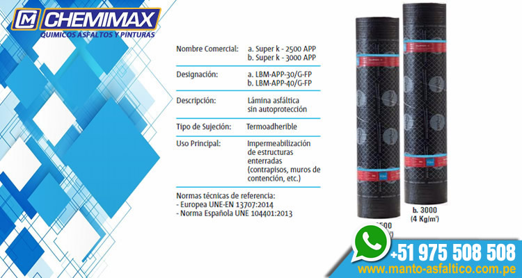 venta de manto asfaltico super k 3000